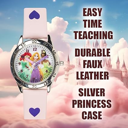 Princess Time Teacher Watch for Kids – Easy Analog Time Learning, Colorful Princess Design, Adjustable Strap