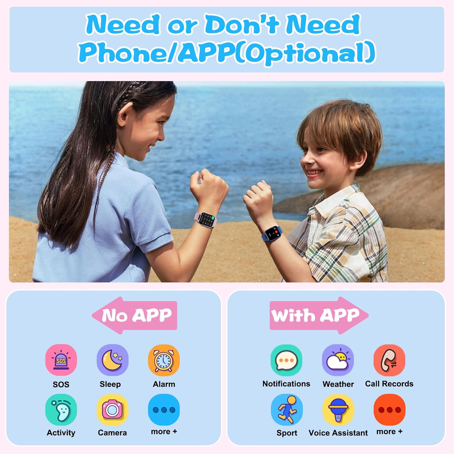 Smart Watch for Kids, 1.85" Fitness Tracker with Heart Rate, Sleep Monitor, IP68 Waterproof Smartwatches with Video Music, Pedometer
